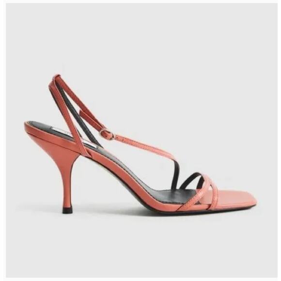 REISS Bali Leather Strappy Heels 9 Coral Pink NWOT Sandals Cocktail Glam - Picture 3 of 9